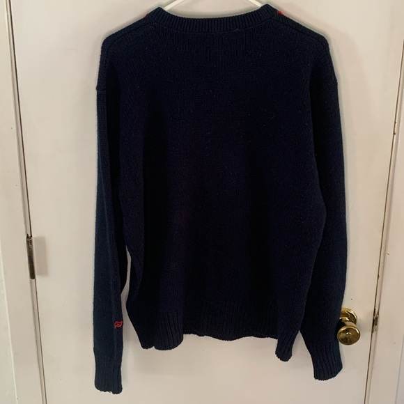 Vintage Polaris navy striped knit crewneck snowmobile ski sweater Size XL - Picture 9 of 10